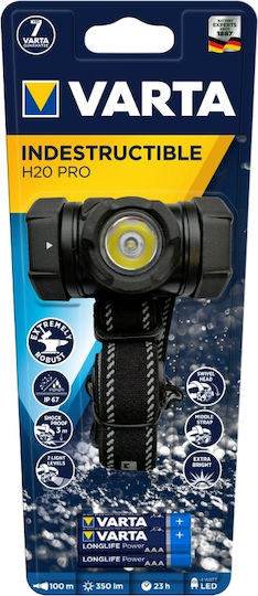 Varta Headlamp LED IP67 with Maximum Brightness 350lm Indestructible H20 Pro 10pcs Black