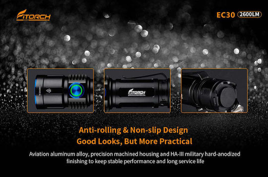 Fitorch Rechargeable Flashlight LED IPX8 with Maximum Brightness 2600lm EC30 Black