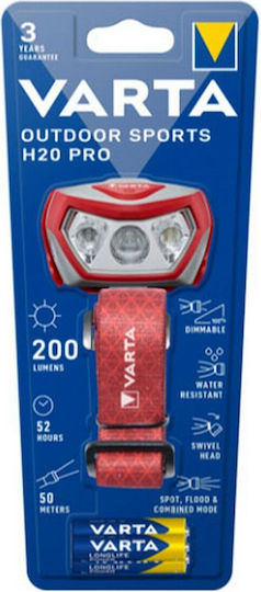 Varta Stirnlampe LED IPX4 mit maximaler Helligkeit 200lm Outdoor Sports H20 Pro 10Stück Rot