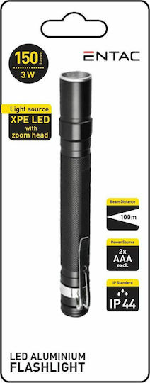 Entac Flashlight LED IP44 with Maximum Brightness 150lm EFL-ZOOM-3W-ALU Black