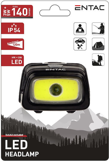 Entac Headlamp LED IP54 with Maximum Brightness 140lm EHL-3N5-PB Black