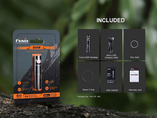 Fenix Rechargeable Keychain Flashlight LED IP68 with Maximum Brightness 400lm E05R Embedded Green Green