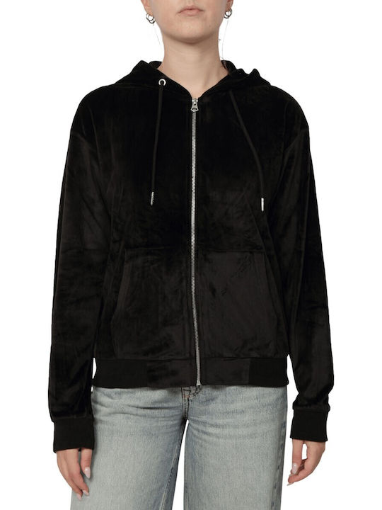 Long Women's Sweatshirt Jacket Velvet Hooded Black