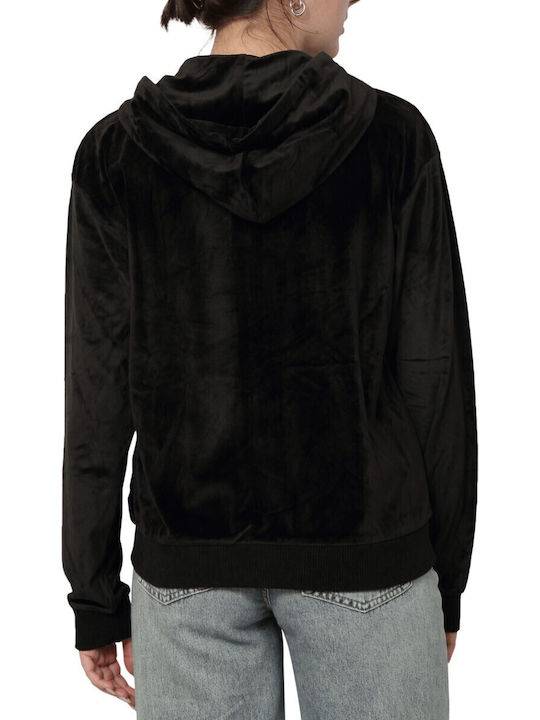 Long Women's Sweatshirt Jacket Velvet Hooded Black