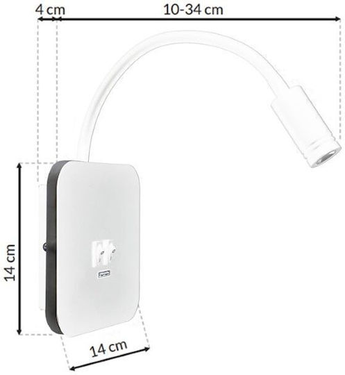 Eko Light Modern Leuchte Wand mit Integrierter LED mit USB-Anschluss Weiß