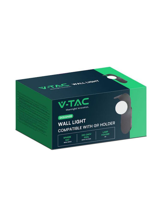V-TAC Lamp Wall with Socket G9 Black 9.5x12x25cm
