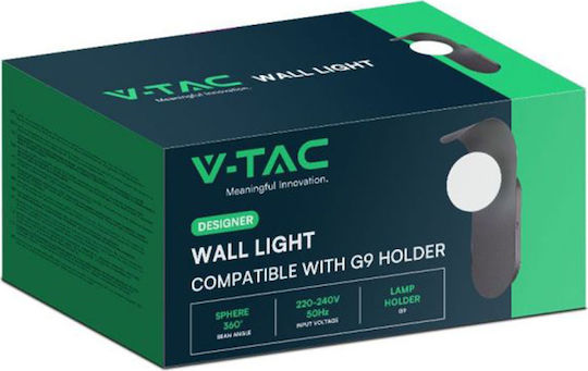 V-TAC Leuchte Wand mit Fassung G9 Schwarz 9.5x12x25cm