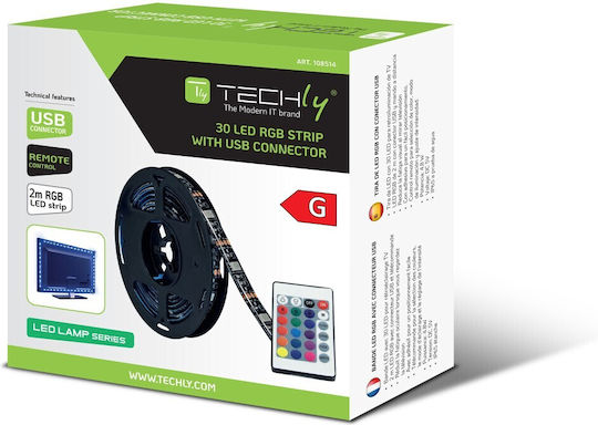 Techly Rezistent la apă Bandă LED I-LED-TV Pentru televizor USB 5V RGB Lumină 2m Tip SMD5050 cu Sursă de alimentare & Telecomandă