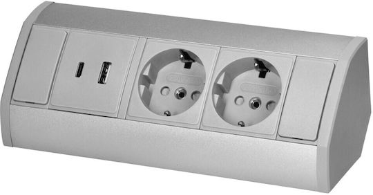 Orno Διπλή Εξωτερική Πρίζα Ρεύματος με 2 Θύρες USB Γκρι