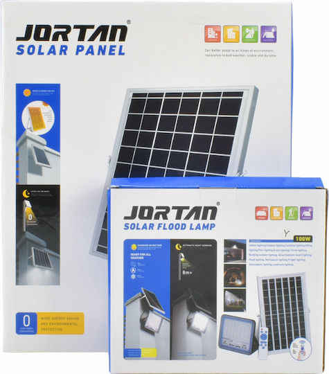 Jortan Waterproof Solar LED Flood Light 100W Cold White 6500K with Photocell and Remote Control IP66