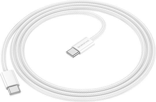 Borofone BX103 USB 2.0 Кабел USB-C Мъжки - USB-C 60W Захранване (PD) Бял 1м