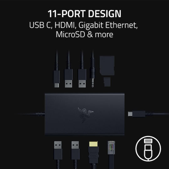 Razer USB-C Docking Station με HDMI 4K PD Ethernet Μαύρο (RC21-02250100-R3M1)