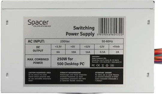 Spacer 250W Gray Computer-Netzteil Voll verkabelt (SPS-ATX-500-V12)