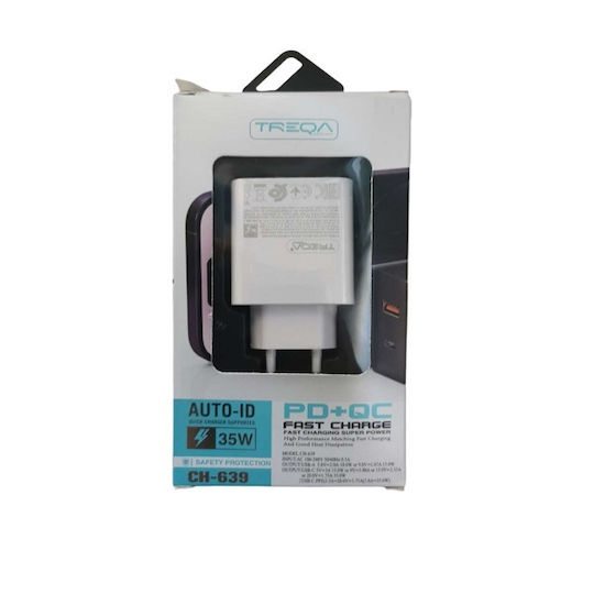 Treqa Ladegerät ohne Kabel mit USB-A Anschluss und USB-C Anschluss 35W Weißs (CH-639)