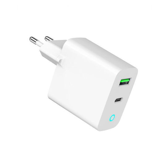 Gembird Charger Without Cable with USB-A Port and USB-C Port 20W Power Delivery / Quick Charge 3.0 Whites (TA-UC-PDQC20L-W-01)