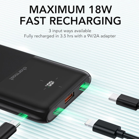 Charmast W1150 S12W Power Bank 10000mAh 20W με Θύρα USB-A και Θύρα USB-C Λευκό