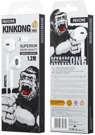 WK YB03 Handsfree cu două căști cu mufă Lightning Alb
