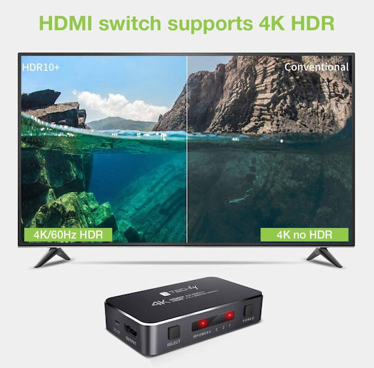 Techly 367171 3-port Hdmi Switch 2.0b 4k*60hz 3x1 Ir Remote