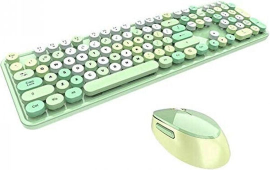 Rockware RW-QW02 Ασύρματο Σετ Πληκτρολόγιο & Ποντίκι Αγγλικό US Retro Πράσινο
