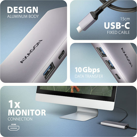 Axagon Hub 6 Θυρών USB 3.2 με σύνδεση USB-C Ασημί
