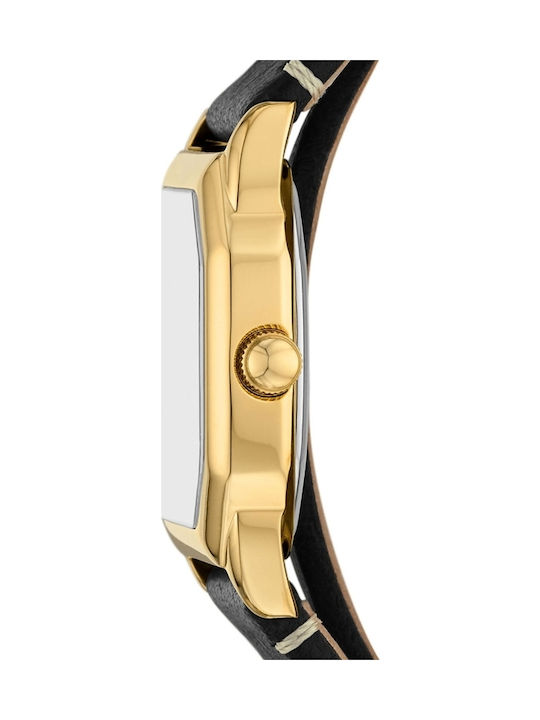 Fossil Three Ceas de Damă cu Negru Curea din Piele