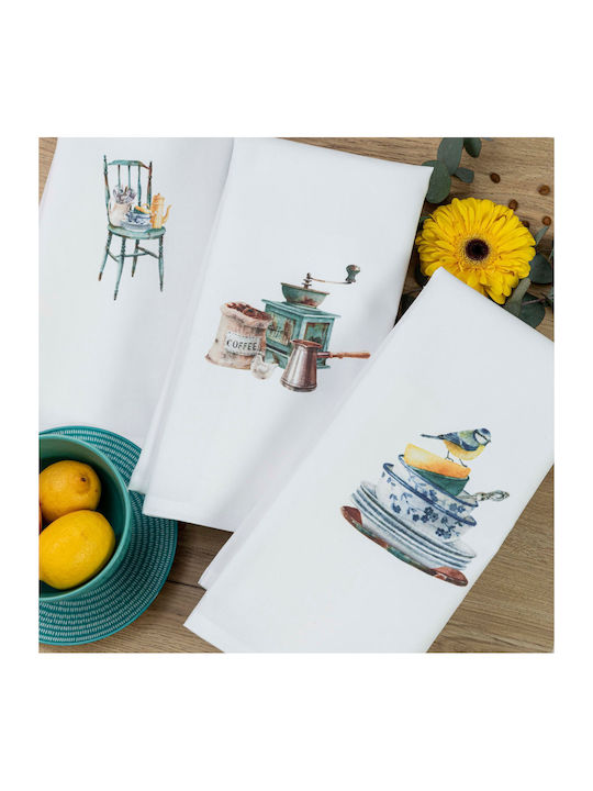 Borea Tea Towel from 100% Cotton in White Color 50x70cm 3pcs