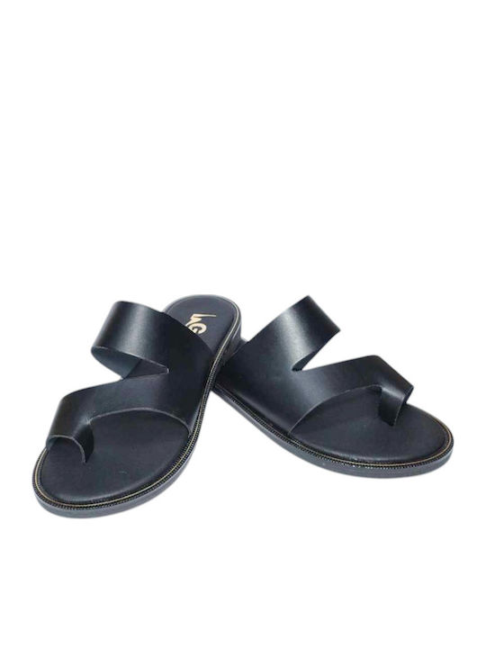 Leather Women's Flat Sandals in Black Color