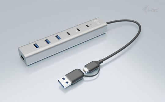 i-tec Hub USB 3.2 Cu 8 Porturi Cu Conectare USB-A / USB-C Gri
