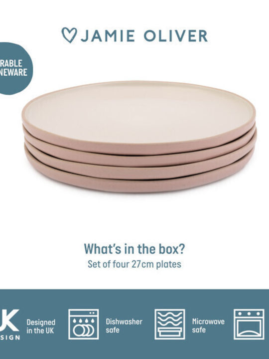 Jamie Oliver Πιάτο Ρηχό Κεραμικό Ροζ με Διάμετρο 27cm 4τμχ