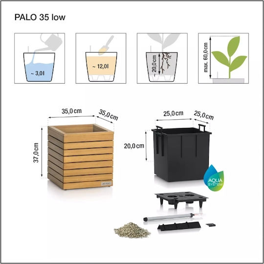 Lechuza Palo Natural Wood Low 35 Floor Planter 35x35x37cm Self-Watering Eucalyptus Wood Container