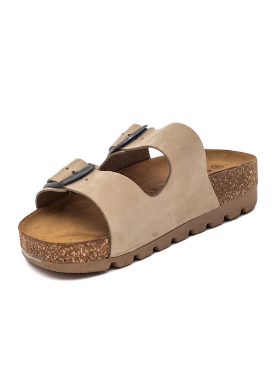 Leather Women's Flat Sandals Anatomic in Beige Color