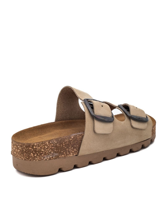 Leather Women's Flat Sandals Anatomic in Beige Color