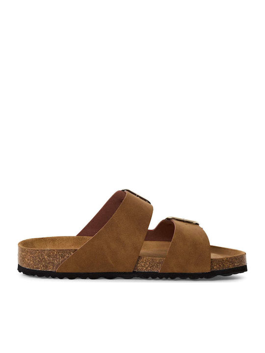 Leather Women's Flat Sandals in Tabac Brown Color