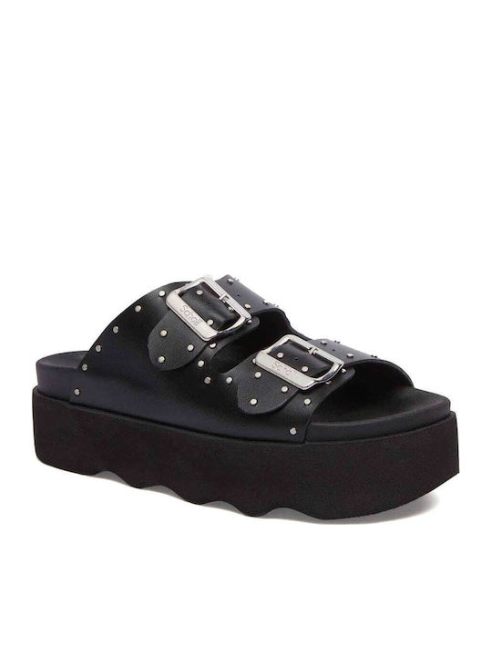 Leather Women's Flat Sandals Anatomic in Black Color