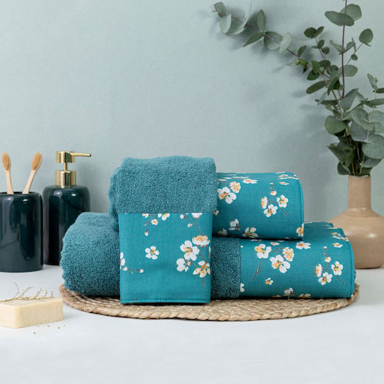Borea Bath Towel Set 3pcs Jasmine Petrol Blue