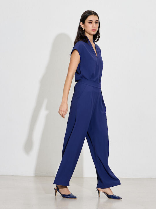 Damen Hoch tailliert Stoff Hose mit Gummizug Royal Blue