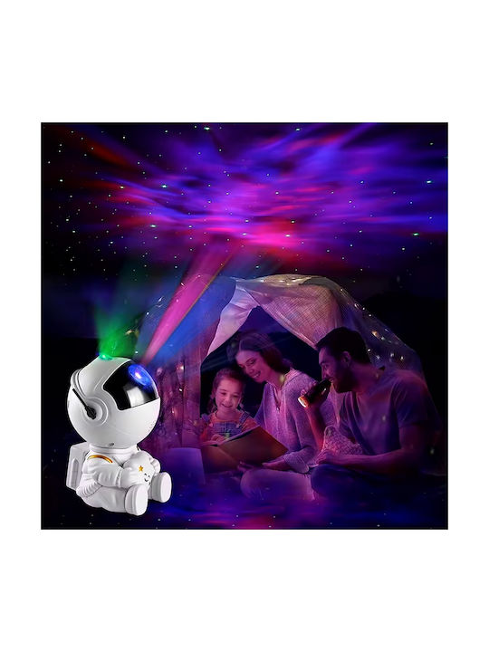 Led Περιστρεφόμενο Παιδικό Φωτιστικό Projector με Προβολή Αστεριών Λευκό 22.8x12x11.3εκ.