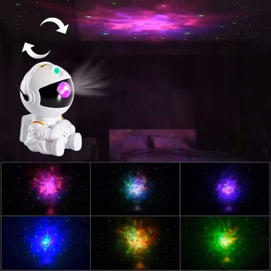 Led Περιστρεφόμενο Παιδικό Φωτιστικό Projector με Προβολή Αστεριών Λευκό 22.8x12x11.3εκ.