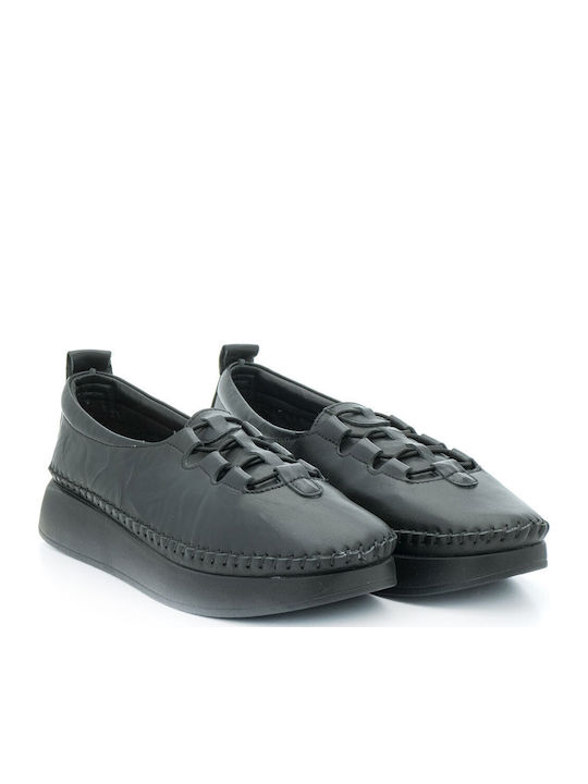 Ανατομικά Γυναικεία Slip-On Δερμάτινα Μαύρα