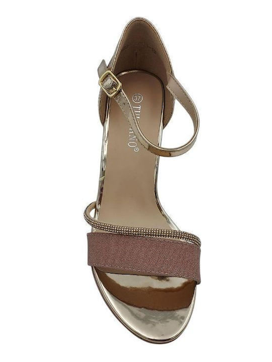 Fabric Sandals with Strass Gold