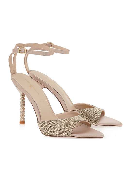 Fabric Sandals with Strass Gold