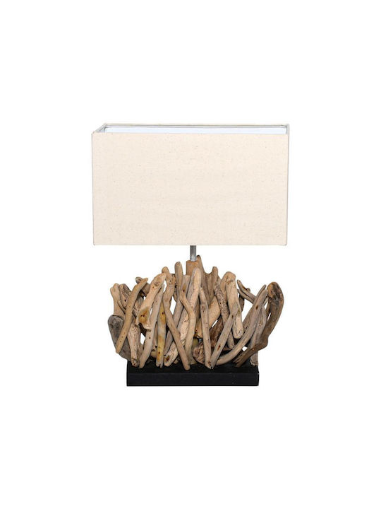 Fylliana Dante Wood Table Lamp for Socket E27 with Beige Shade and Base