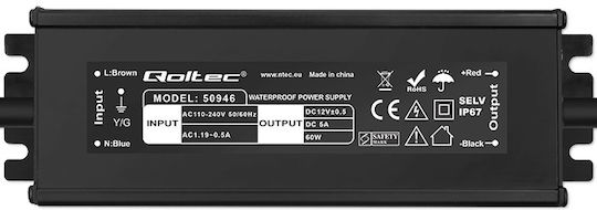 Qoltec Τροφοδοτικό LED Στεγανό IP67 Ισχύος 60W με Τάση Εξόδου 12V