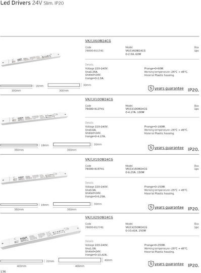 VK Lighting Surse De Alimentare LED Reglabil IP20 Putere 150W Cu Tensiune De Ieșire 24V