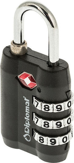 Diplomat ACLOCK3 Padlock Brass Combination Diplomat Black with TSA Certification Black 1pcs