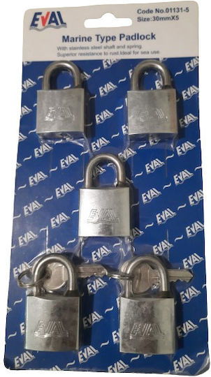 Eval Steel Padlock Brass with Key Set 30mm 5pcs
