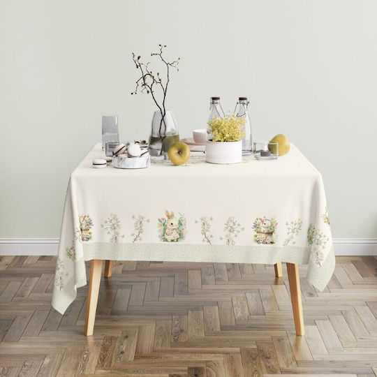 Easter Tablecloth 100% Cotton 140x220cm Club Cotton Yoyo Rabbits Flowers