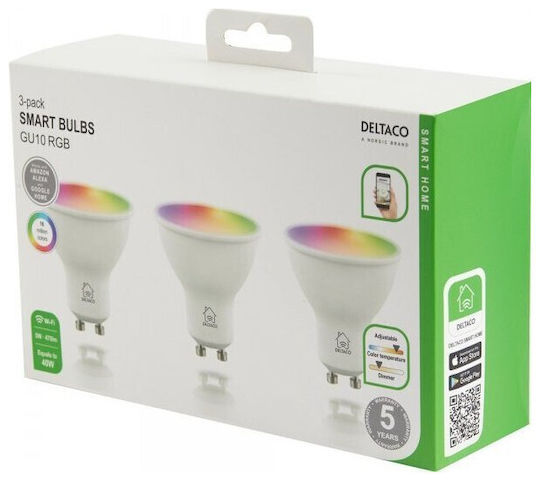 Deltaco Smart Lampen LED 5W für Fassung GU10 RGB 470lm Dimmbar 3Stück