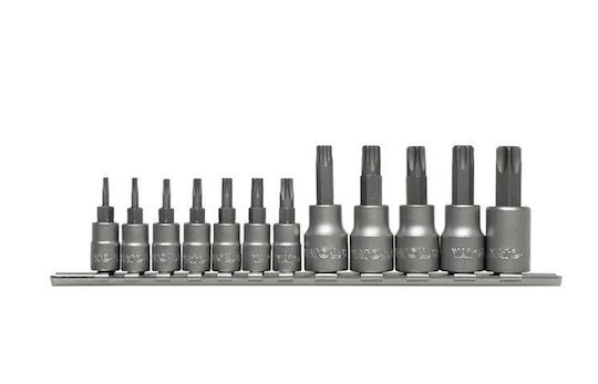 Yato Walnut with Torx Head and Socket 1/4'', 3/8'' T10 / T15 / T20 / T25 / T27 / T30 / T8 / T40 / T45 / T47 / T50 / T55 12pcs