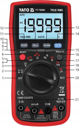 Yato Дигитален мултиметър Верен RMS с измерване на AC YT-730893